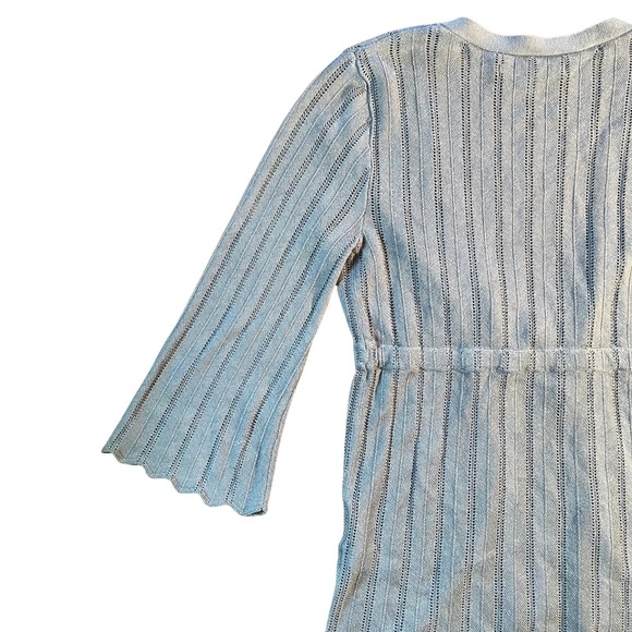 Vintage Gray Ribbed Knit Tie Waist Scalloped Hem Cardigan Sweater Small Y2K 90s - Picture 10 of 16